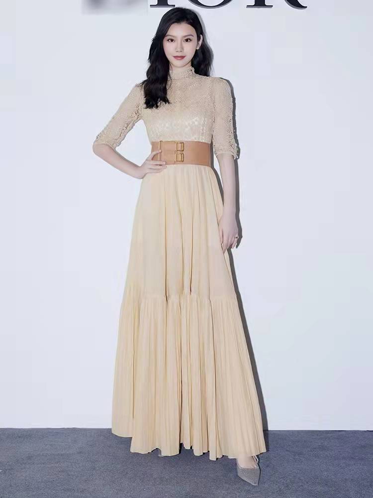 Wang Ziwen's celebrity style high-end women's clothing 2022 summer fashion western-style long skirt temperament slim fit dress