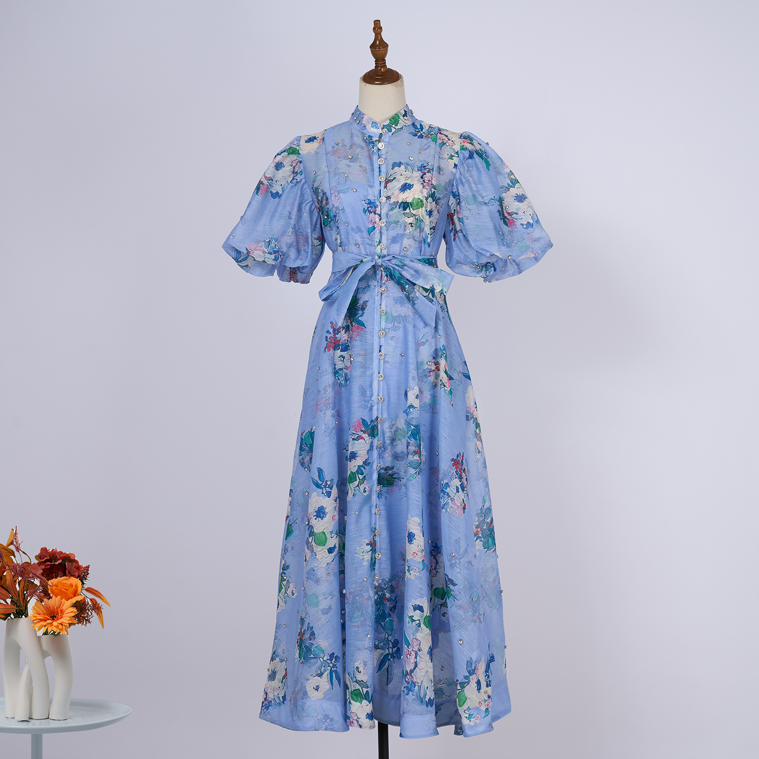 Real time spot palace style fashion show 26 color design sense, heavy industry nail drill short sleeved single breasted jumpsuit long skirt+suspender