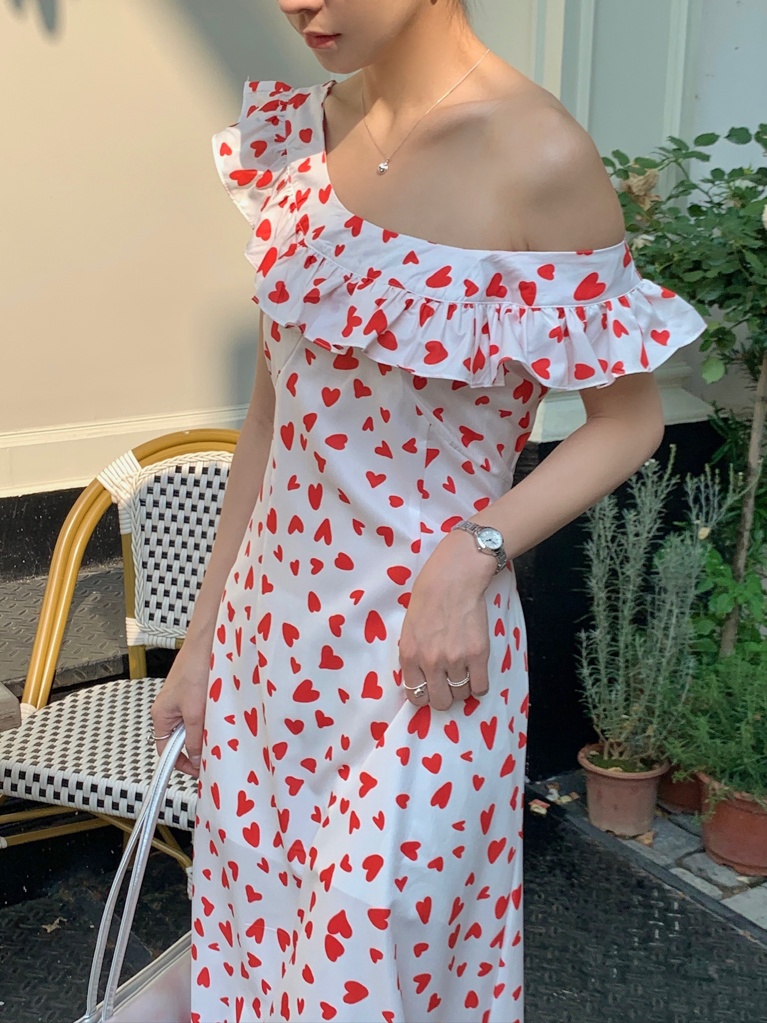 French elegant heart dress, vacation lotus leaf edge skirt, summer new style, retro slimming, double-sided wear