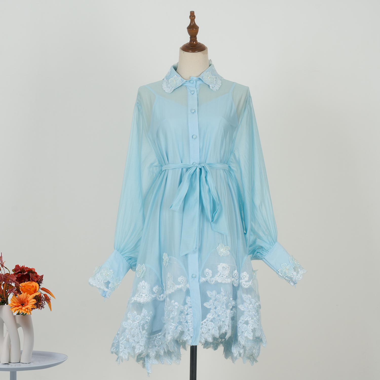 Real shot in stock with suspender lace embellishment, ultra loose long sleeved shirt dress in 3 colors