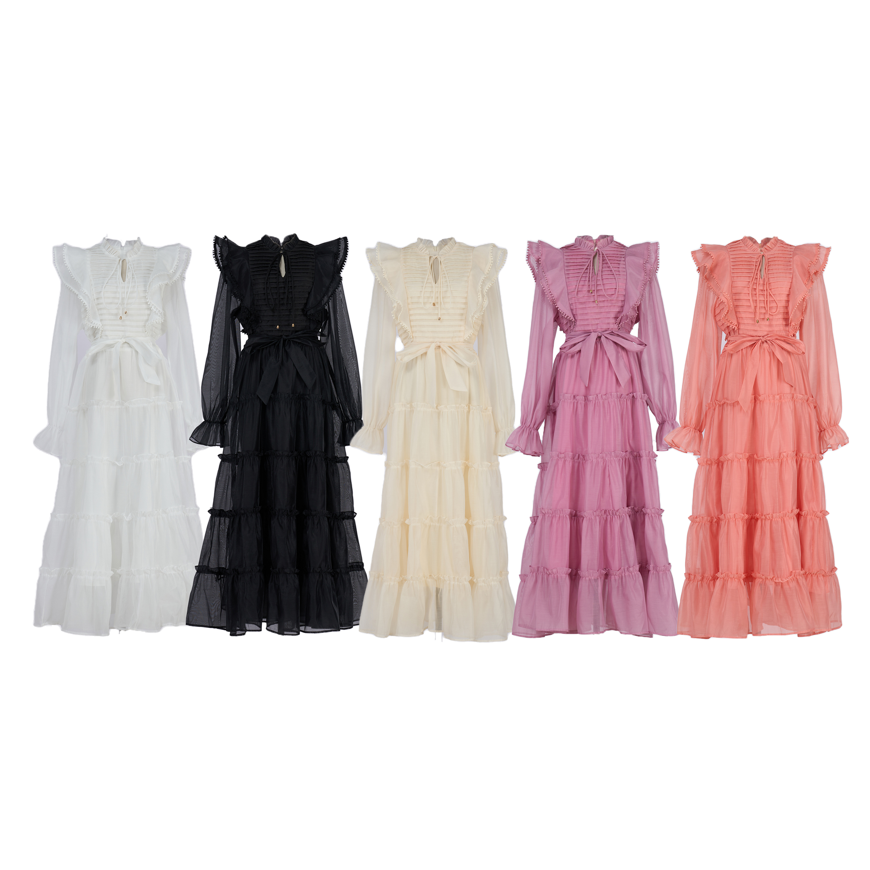 Real shot spot lace collar haute couture dress with layered pleats at the hem, exuding a socialite's temperament, cake skirt, and long skirt in 5 colors