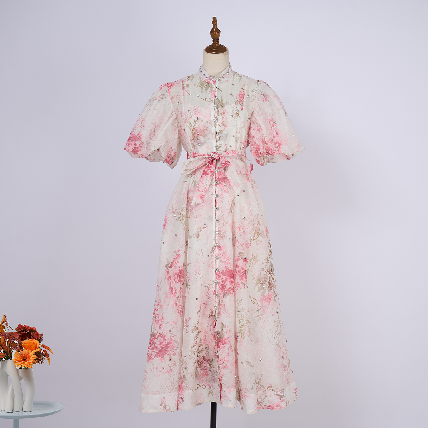 Real time spot palace style fashion show 26 color design sense, heavy industry nail drill short sleeved single breasted jumpsuit long skirt+suspender