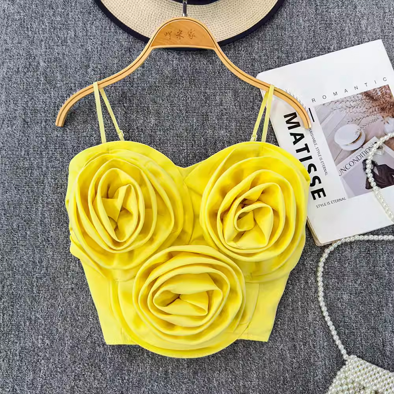 European and American sexy hot girl camisole vest women's summer new design sense niche three-dimensional flower slim fit slimming top