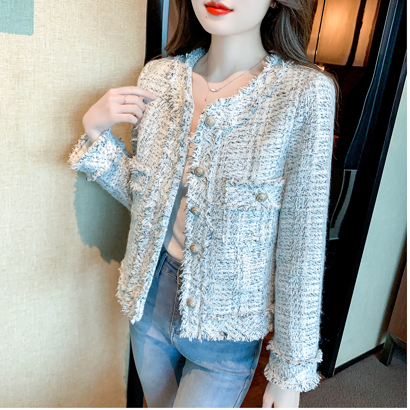 French style small fragrant jacket for women in spring and autumn, new style for small stature, socialite, high-end sense, cardigan, coarse tweed top