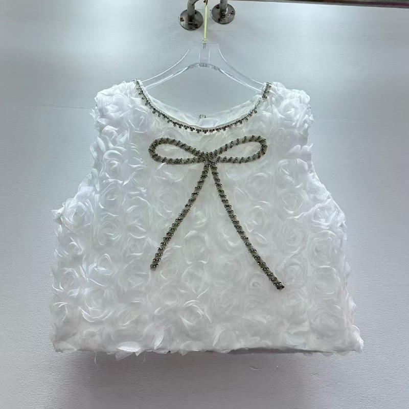 French style light luxury small fragrance three-dimensional rose sparkling diamond elegant vest fashionable versatile top western-style clothes for women