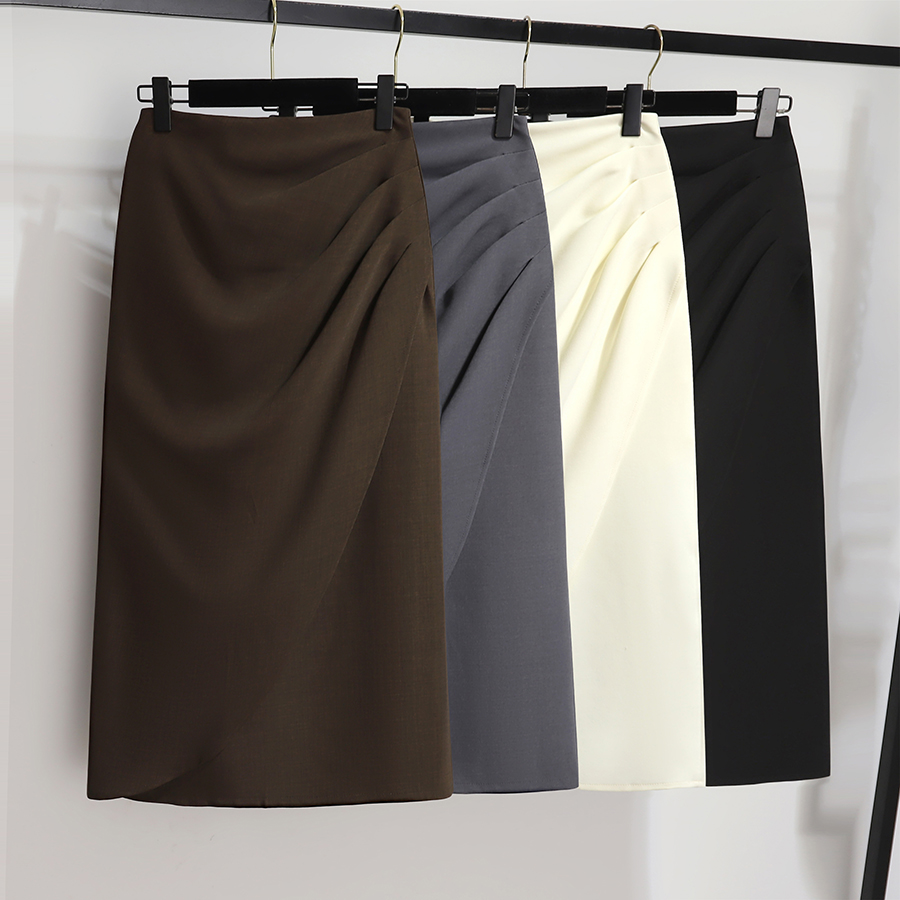 Grey irregular half skirt for women in spring and autumn, new high waist slimming straight tube A-line slit long skirt