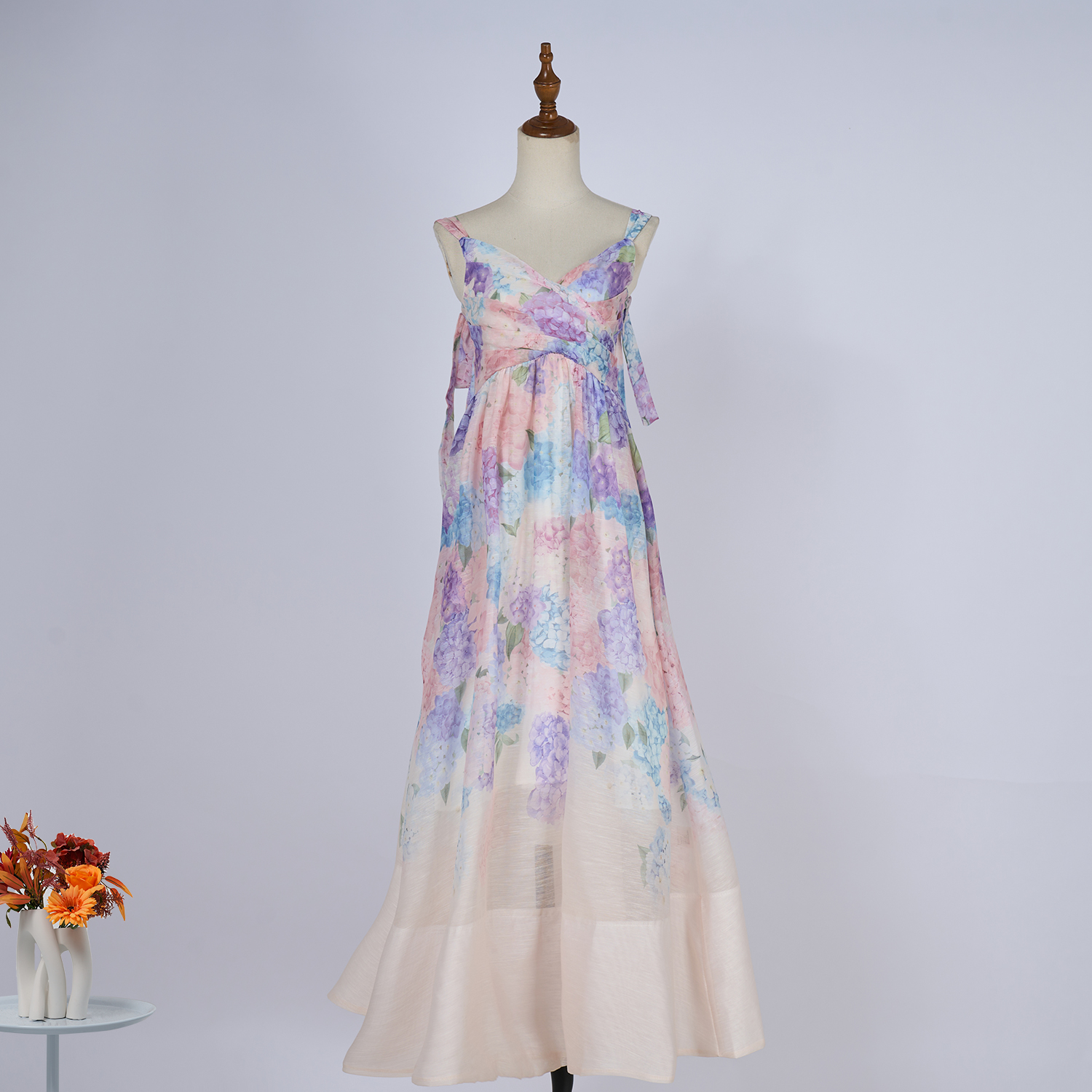 Real time spot original fabric Australian design sweet bow tie strap sleeveless suspender mid length dress