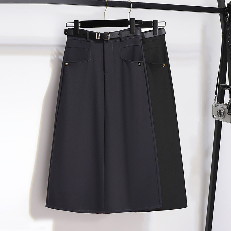 Grey suit half skirt for women in autumn and winter, high waist, hip hugging skirt, split one step skirt