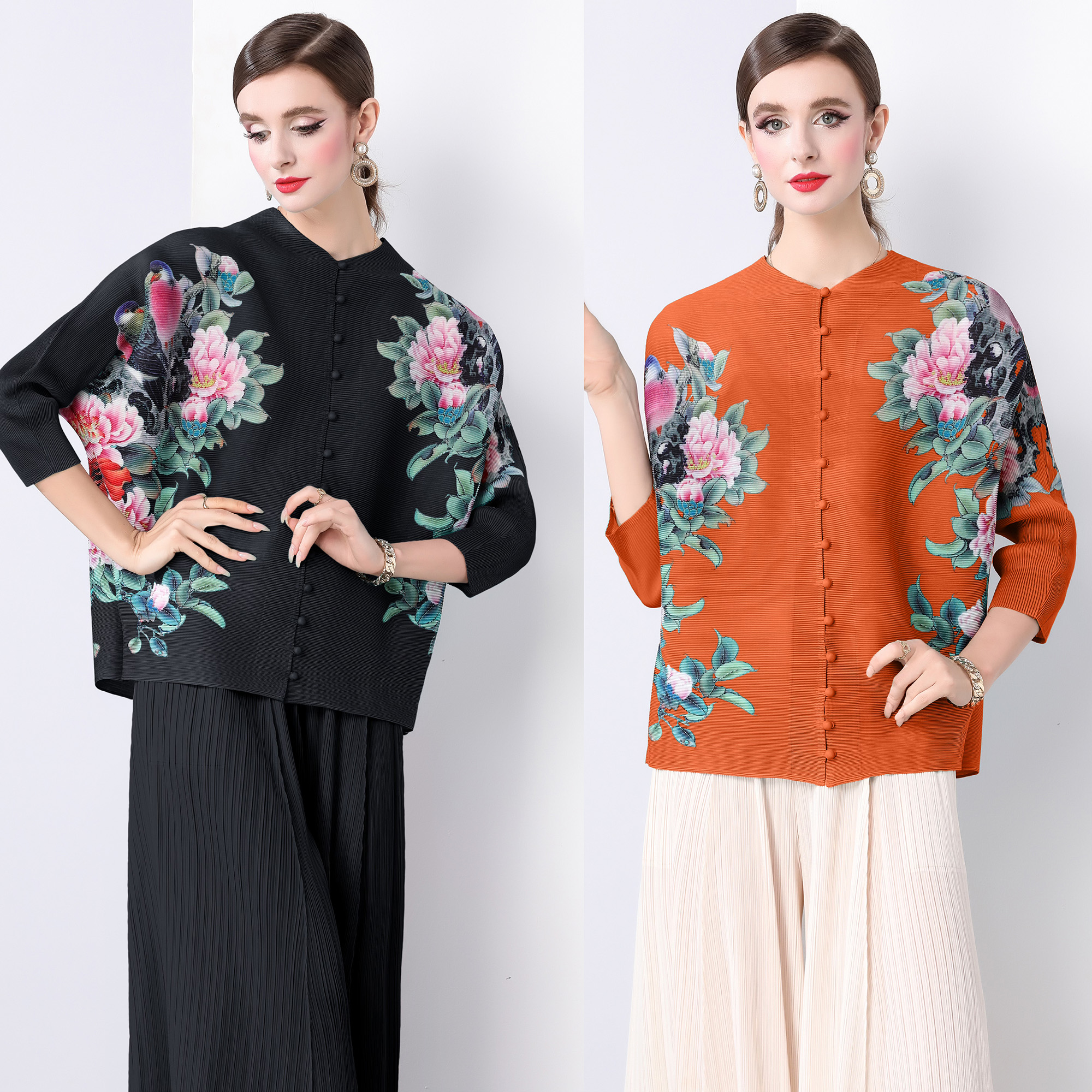 Miyake 2024 Autumn New Large Loose Long Sleeve Folded Short Top Coat New Chinese Style Shirt for Women