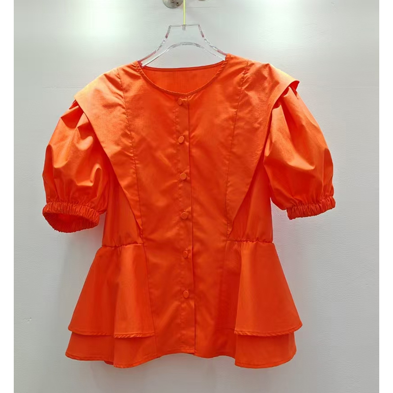 European goods 2025 summer new style French elegant slim fit and slimming round neck cinched waist shirt women's top