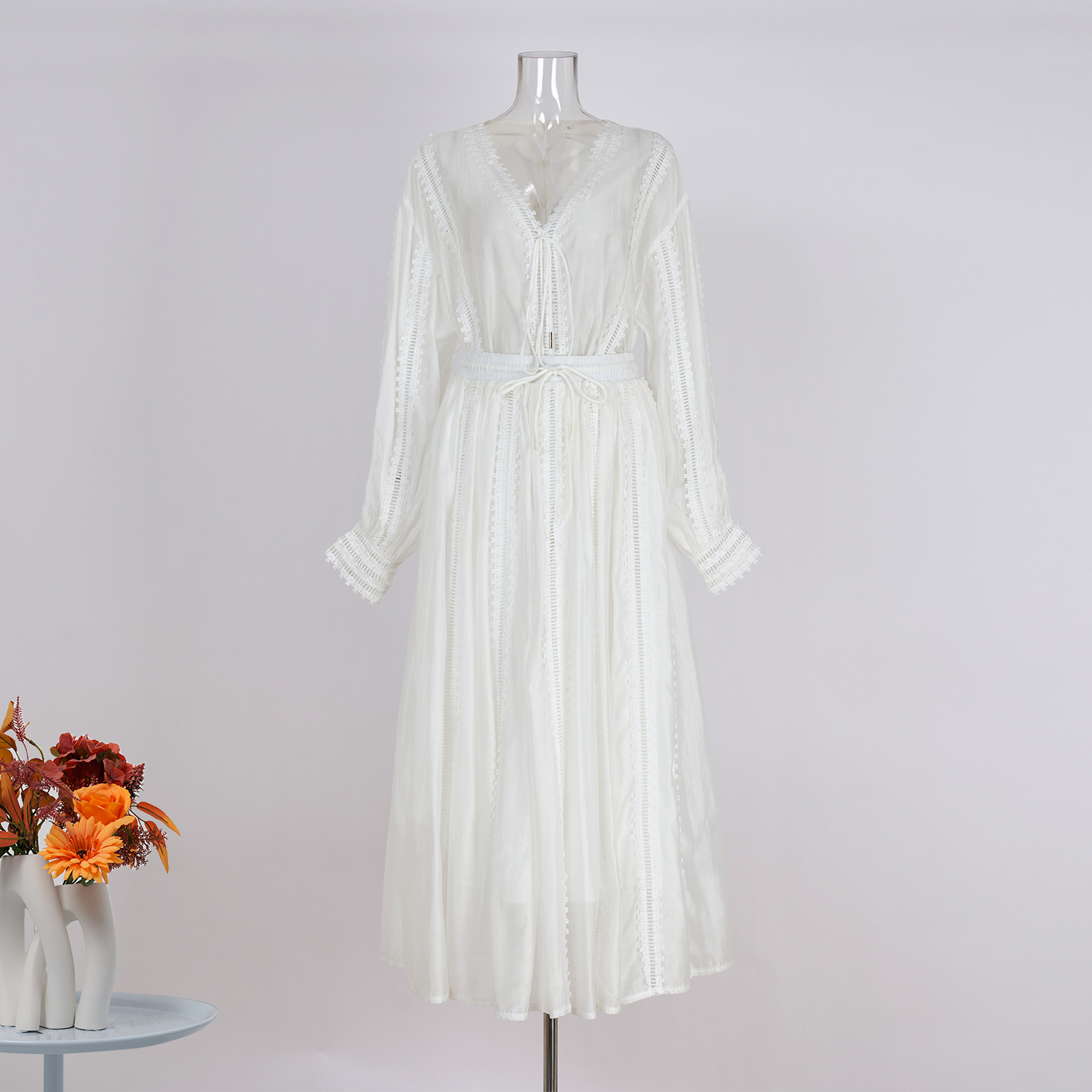 Real shot spot shirt drawstring design lantern sleeves paired with half skirt elegant women's suit 25 summer 6 color new item