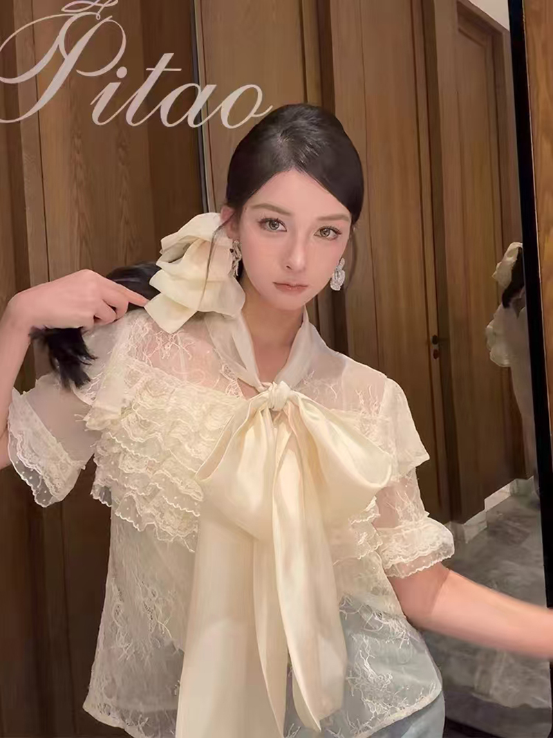 French style new light luxury fairy ruffled palace aristocratic temperament lace shirt versatile design sense top