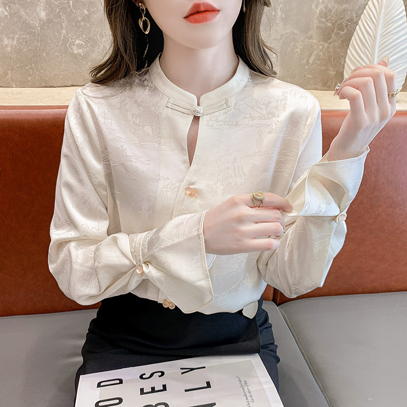 New acetic acid new Chinese style button down shirt, women's Chinese style design, Han element jacquard top