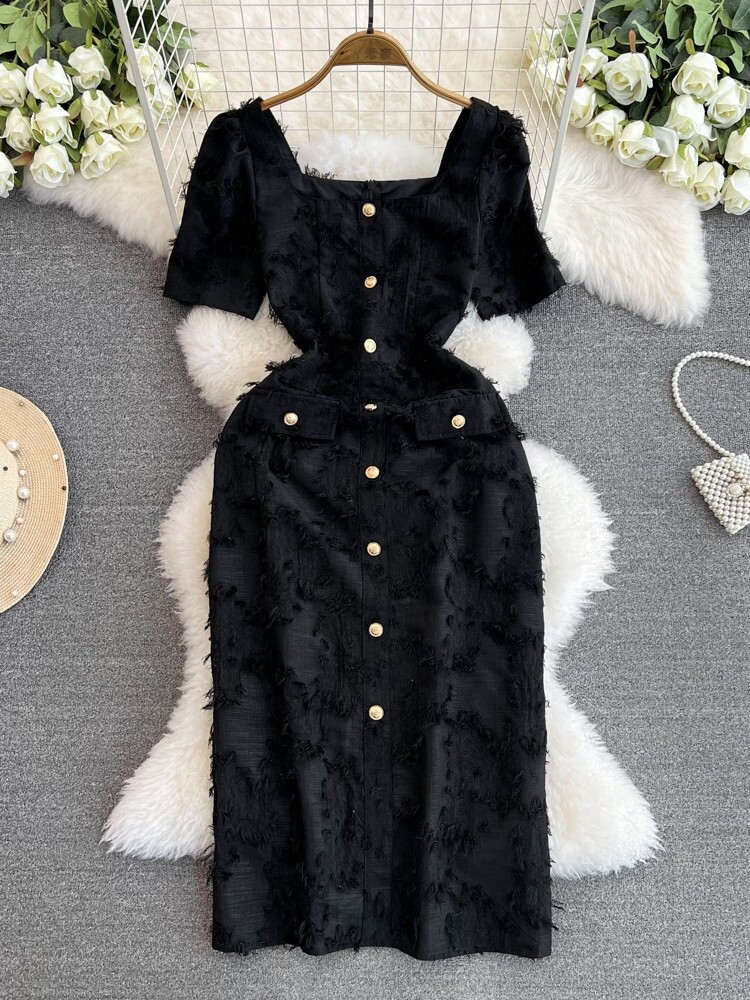 2025 New French Hepburn Style Dress with Summer Luxury, Retro Style, Slim Fit, Tassel Dress, Little Black Dress
