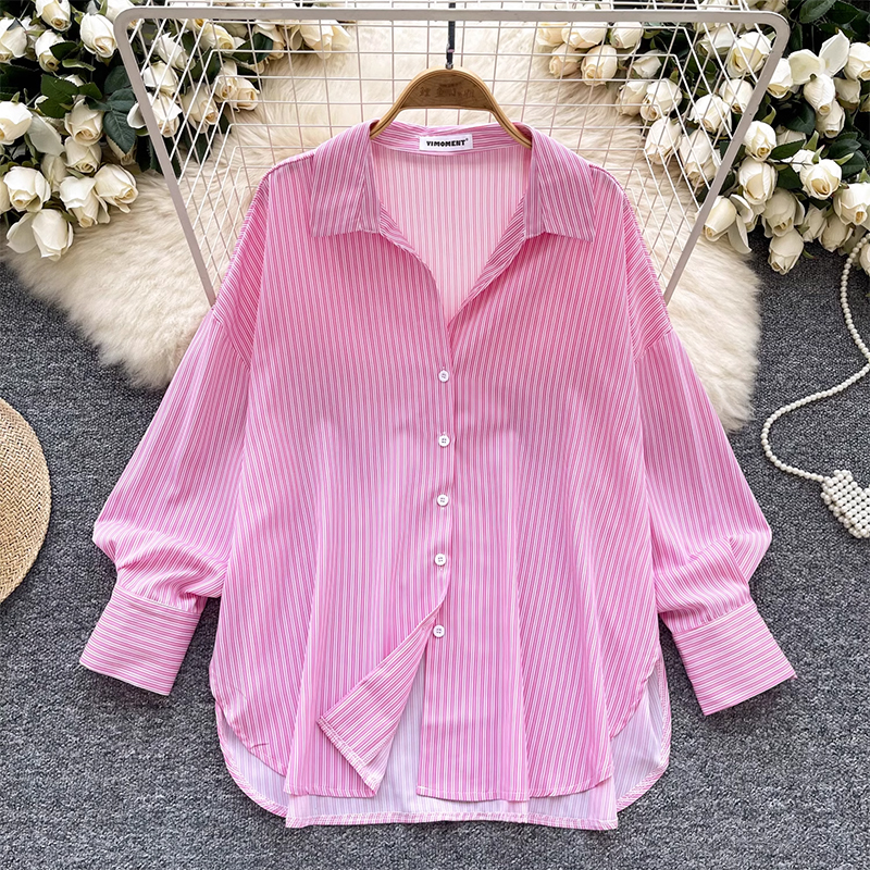 Light Mature Women's Shirt 2025 New Commuter Versatile Collar Single breasted Cardigan Striped Shirt Women's Casual Top