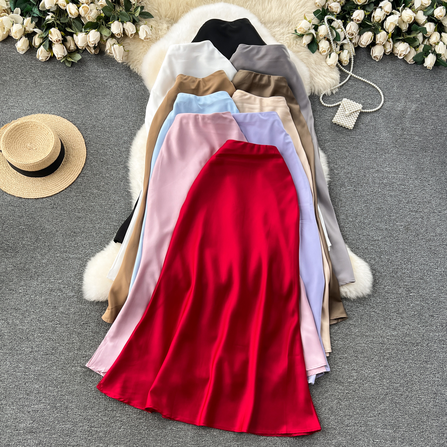 Haute Couture Sister Wearing Satin Half Body Skirt for Women, High Waist, Slim, Medium to Long Tail Skirt, Fashionable and Versatile, Trendy