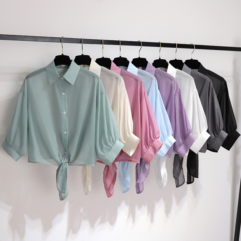 2025 Short sleeved Chiffon Hoodie Women's Summer Shawl Outer Sunscreen Cardigan Small Camry Shoulder Ice Silk Chiffon Top