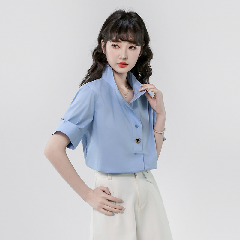 White design short sleeved shirt for women's summer 2025 new French loose commuting top 2138
