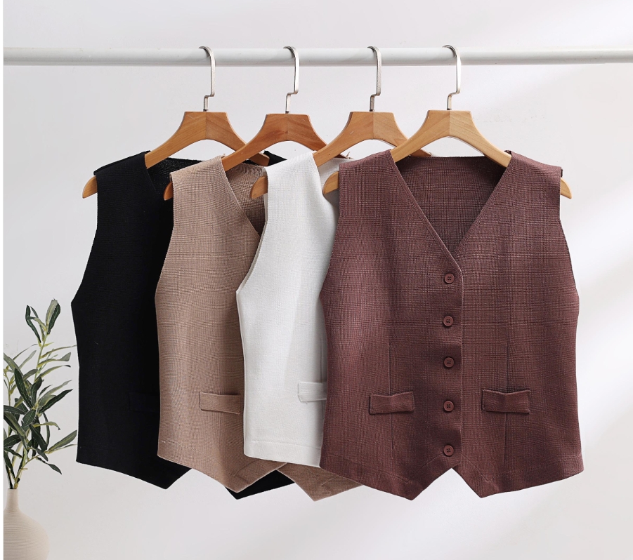 French V-neck ice silk knitted cardigan women's outerwear vest vest vest jacket dopamine wearing sleeveless top