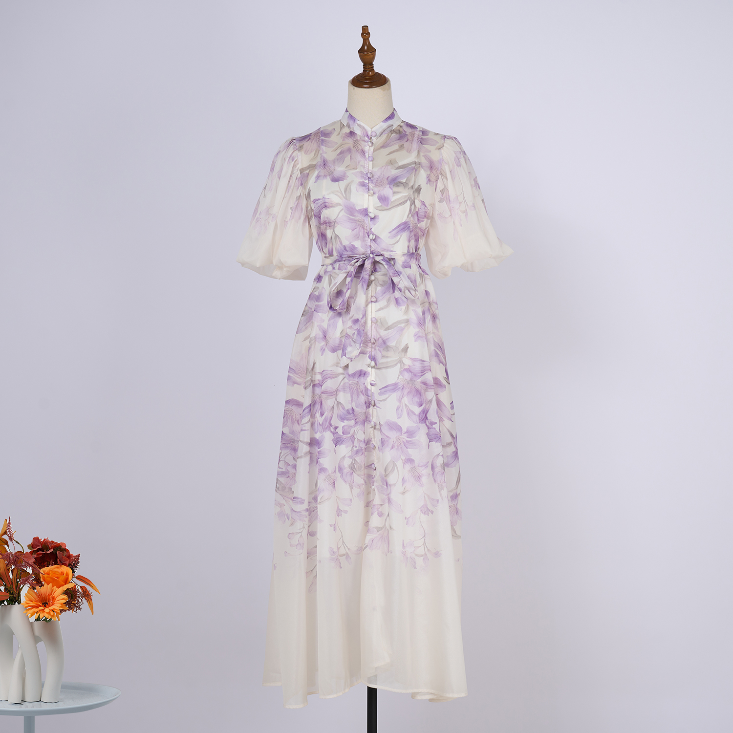 Real time stock of 2025 new short sleeved long skirt printed dress