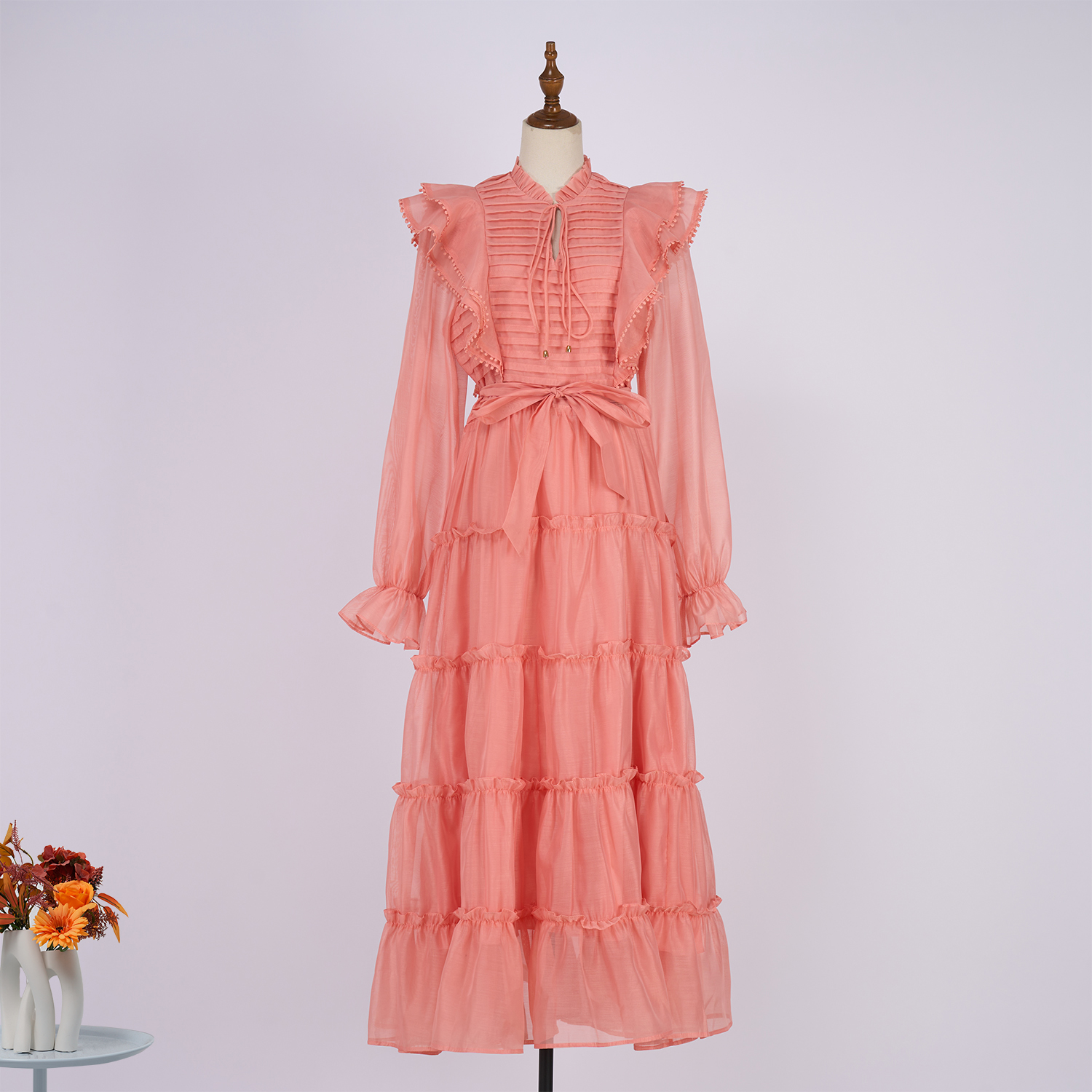 Real shot spot lace collar haute couture dress with layered pleats at the hem, exuding a socialite's temperament, cake skirt, and long skirt in 5 colors
