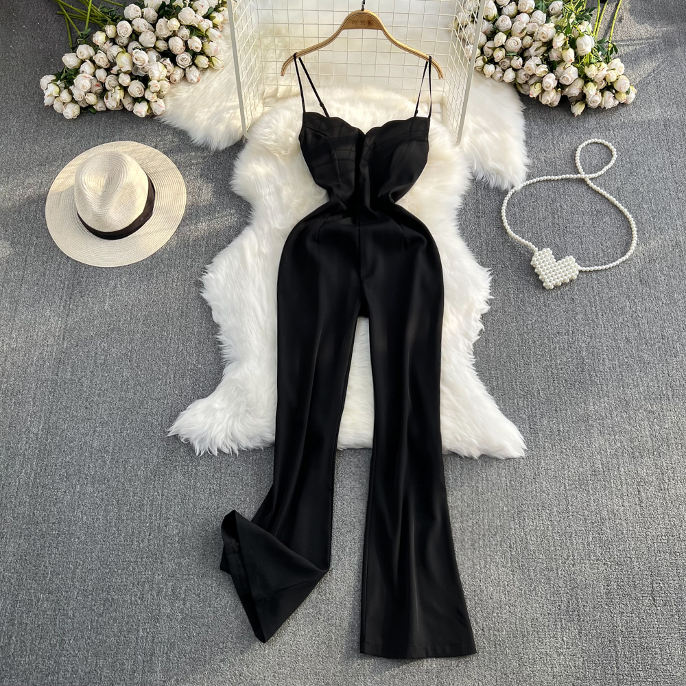 V-neck camisole dress, casual high waist slimming jumpsuit, loose flared wide leg long pants