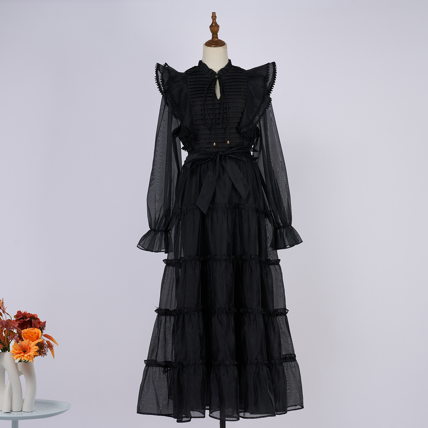 Real shot spot lace collar haute couture dress with layered pleats at the hem, exuding a socialite's temperament, cake skirt, and long skirt in 5 colors