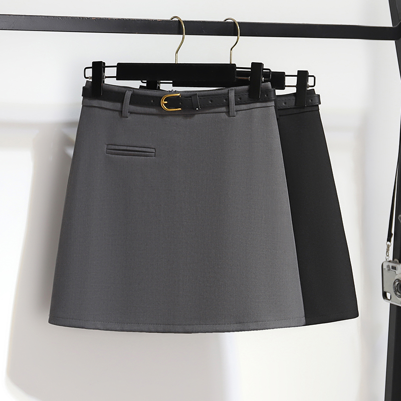Solid color simple fake pocket A-line basic half skirt for women in spring and summer 2025, small and short with belt