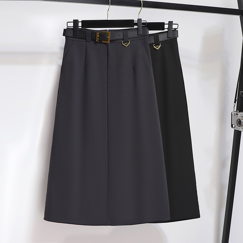 Grey suit half skirt for women in spring and autumn, small stature with hip opening straight tube long skirt, high-end slimming A-line mid length skirt