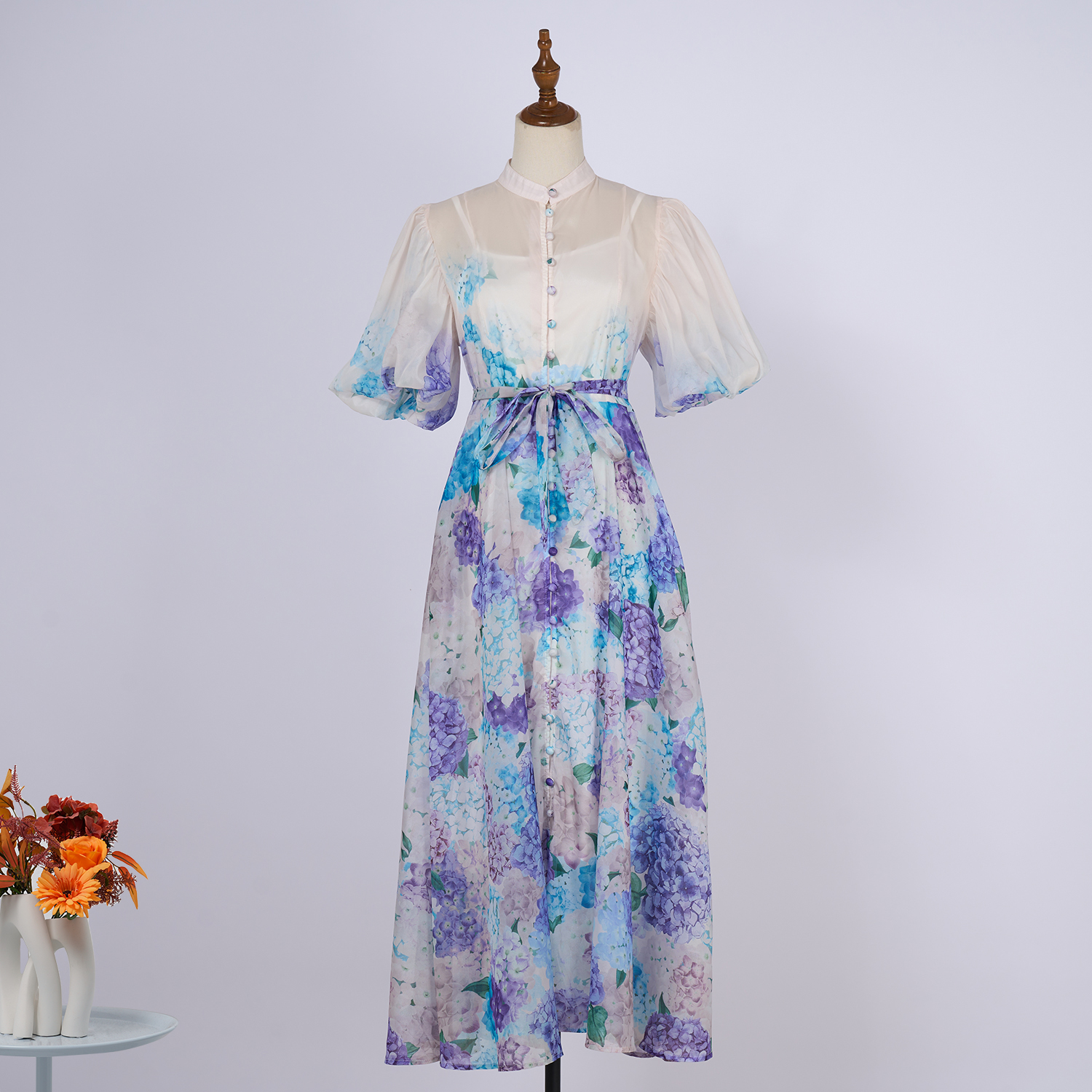 Real time stock of 2025 new short sleeved long skirt printed dress
