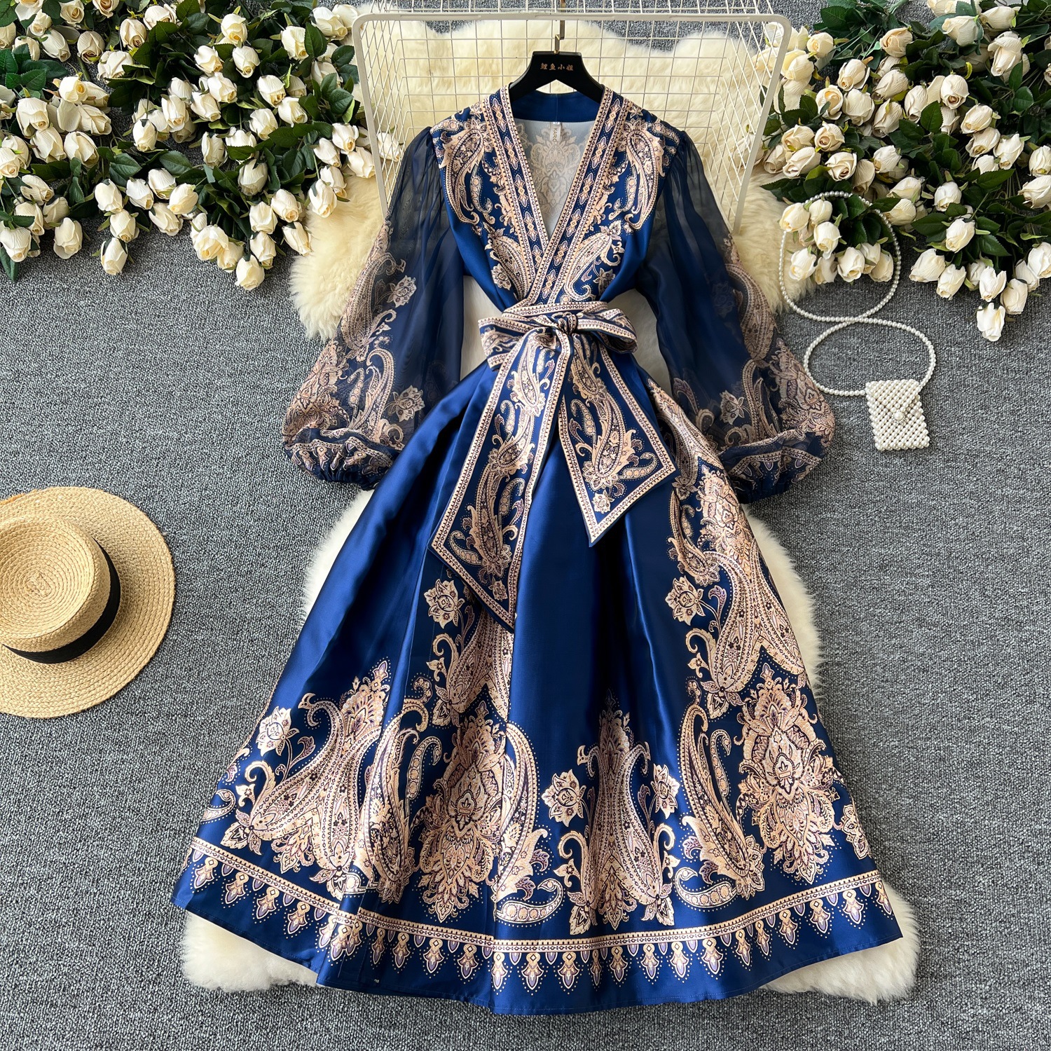 High end socialite dinner party dress, women can wear dresses in daily life, European and American waist cinching strap one-piece dress