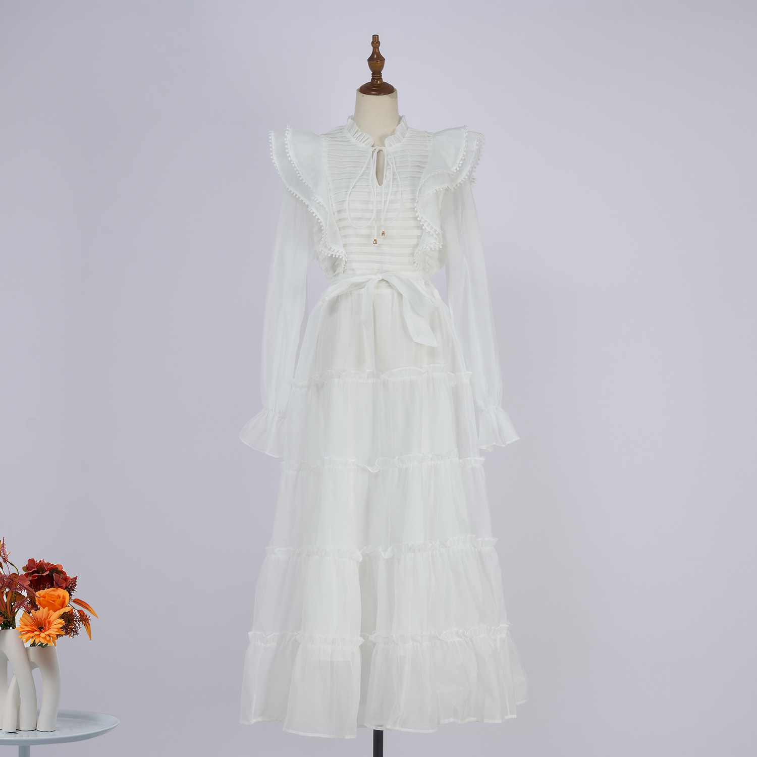 Real shot spot lace collar haute couture dress with layered pleats at the hem, exuding a socialite's temperament, cake skirt, and long skirt in 5 colors