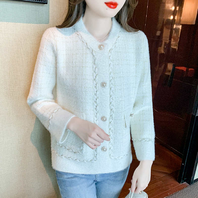 Autumn style small fragrant jacket for women 2024 new hot item imitation mink fur sweater cardigan for women early autumn thin top trend