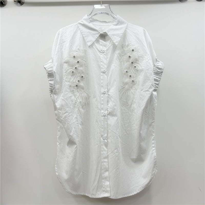 European style shirt for summer 2025, heavy-duty nail bead elastic bat sleeves, loose and lazy mid length, slim and versatile shirt
