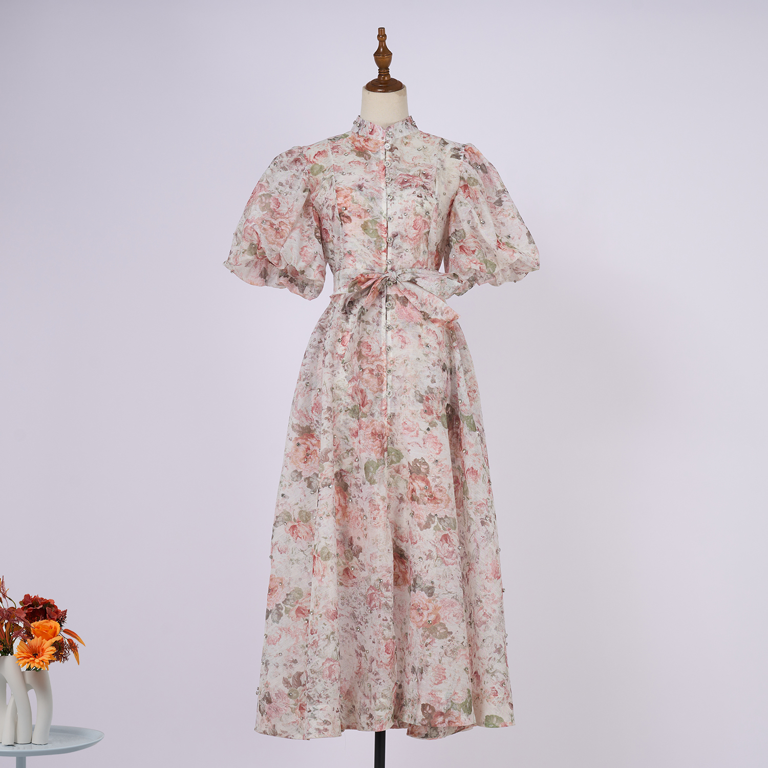 Real time spot palace style fashion show 16 color design sense, heavy industry nail drill short sleeved single breasted jumpsuit long skirt+suspender