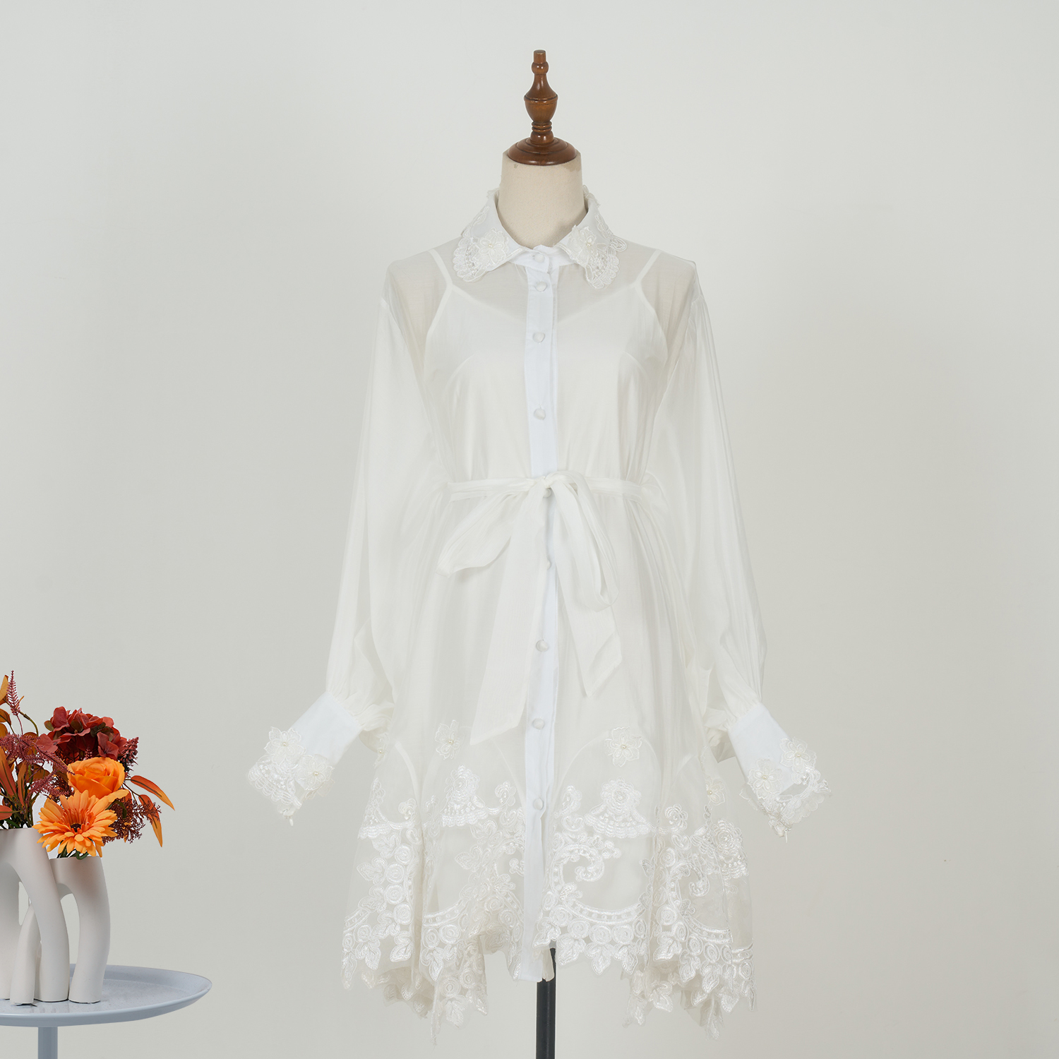 Real shot in stock with suspender lace embellishment, ultra loose long sleeved shirt dress in 3 colors