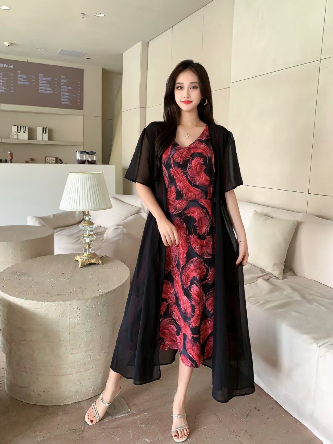Colorful skirt chiffon jacket two-piece set