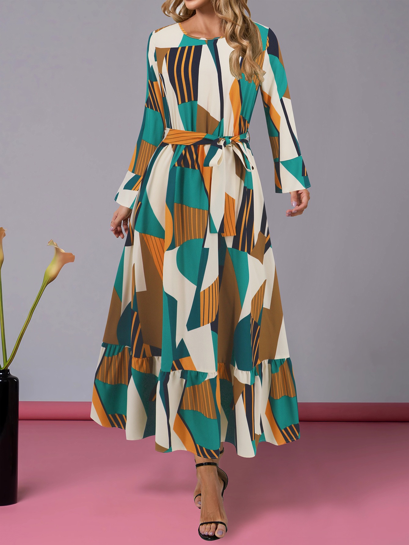 European and American style multi color dress