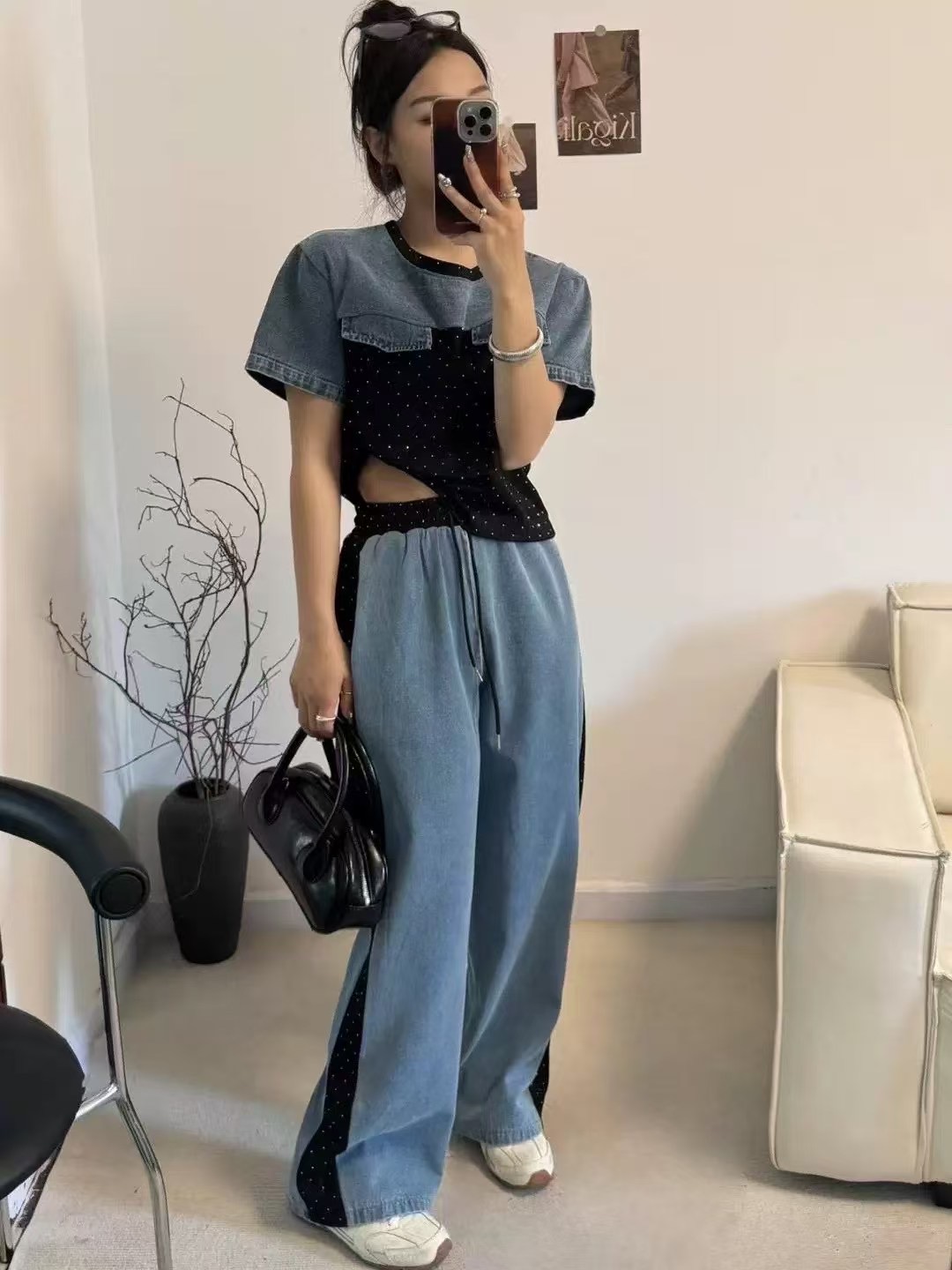 Fashion denim splicing set