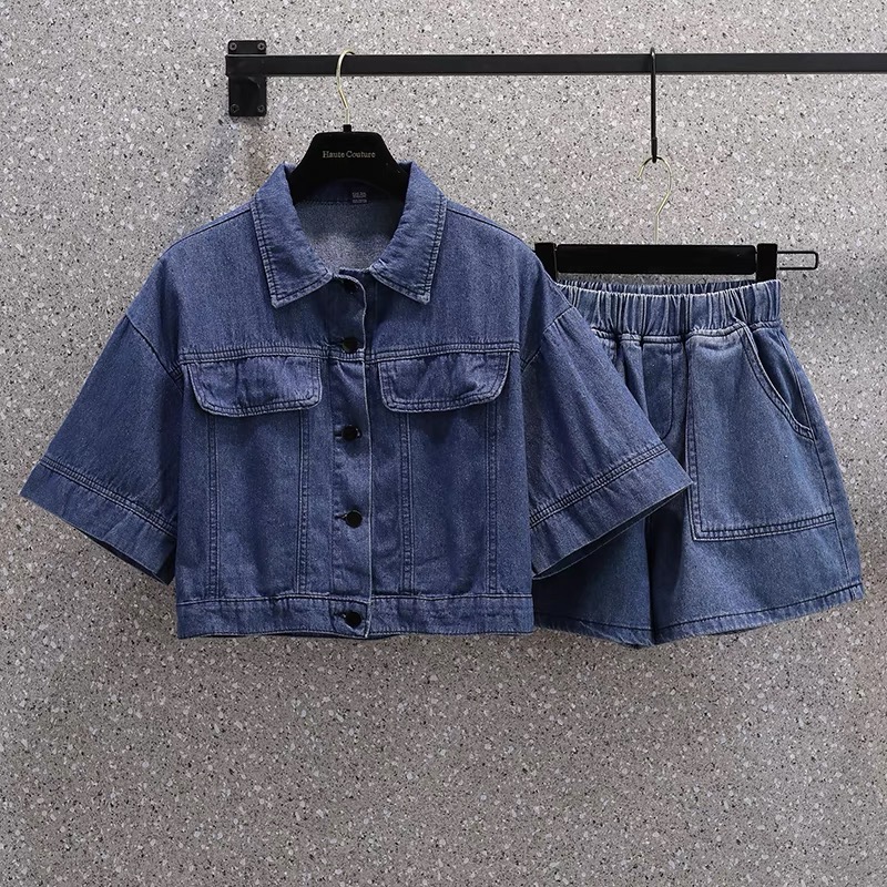 Large size women's clothing, fat mm, spring and summer new style 2025, stylish two-piece loose short jacket with wide leg casual shorts