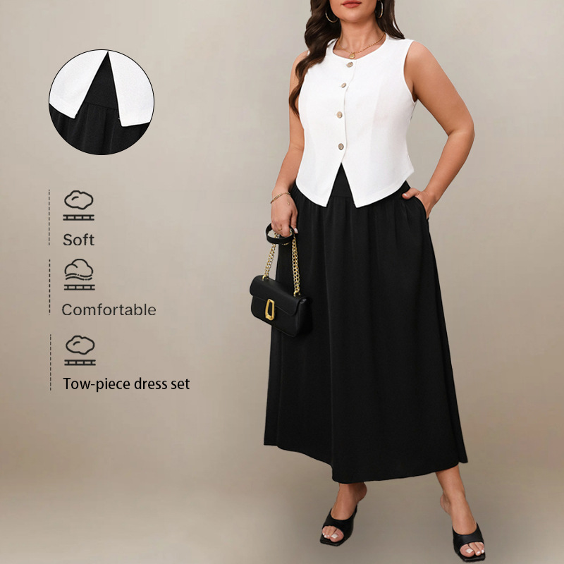 Amazon 2025 new women's clothing AliExpress European and American temperament commuting group set, foreign trade sleeveless top dress set