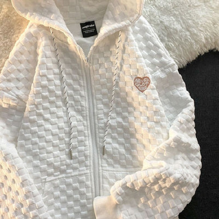 2025 Early Autumn New Hoodie Women's Loose Waffle Korean Versatile Design Long Sleeve Cardigan Coat