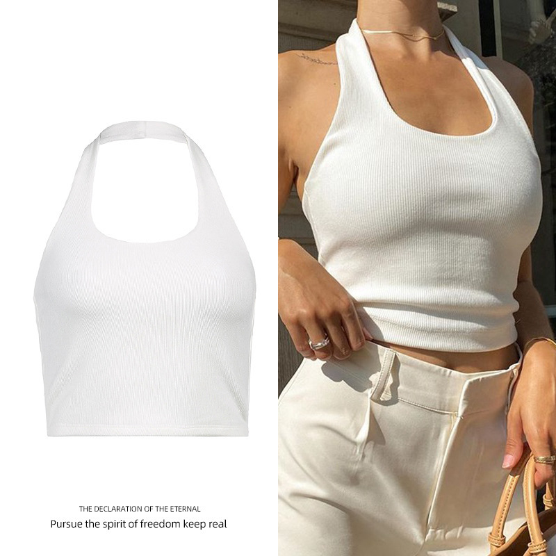 European and American 2023 spring/summer new base tank top, women's summer sexy versatile BM style spicy girl solid color hanging neck tank top