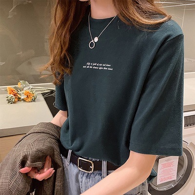 Short sleeved t-shirt women's 2025 spring outfit new Korean version loose printed round neck top half sleeved t-shirt base shirt trendy