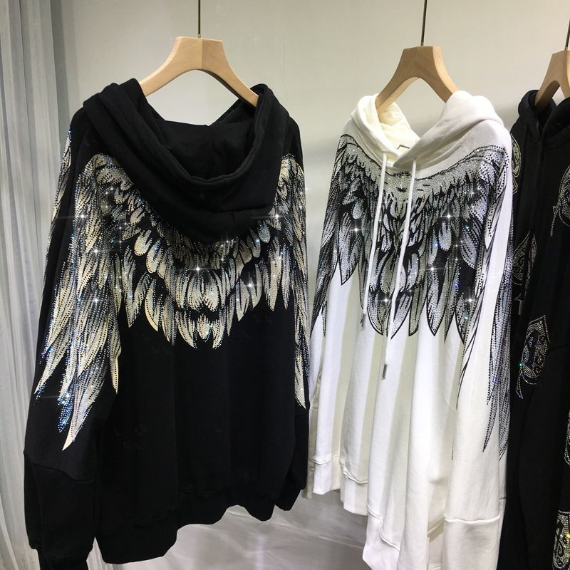 Oversized 100-150KG fat m China-Chic Weiyi Women Heavy Industry before and after hot drilling big wings thin hooded thin coat