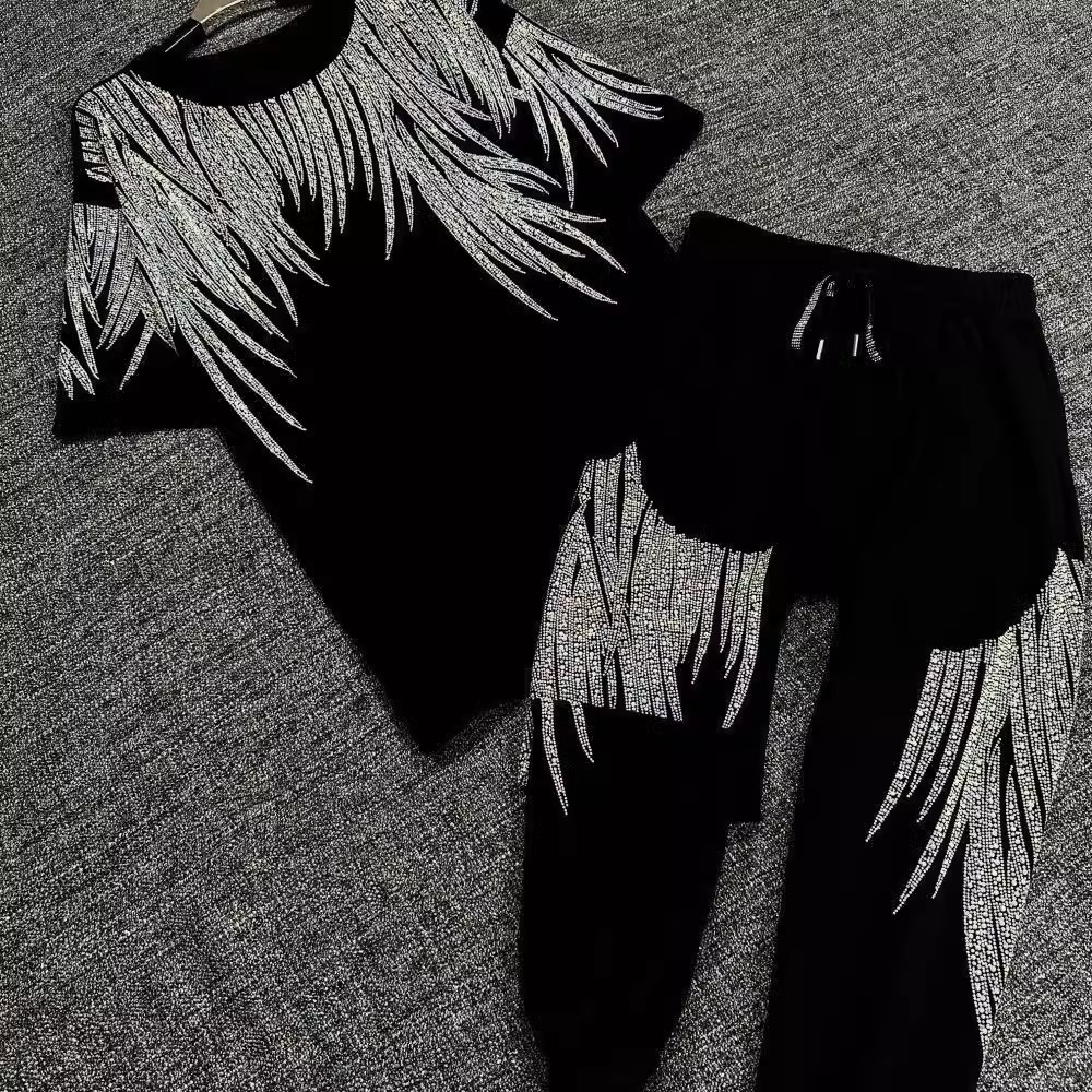 Oversized size 300 pounds, fat mm, high waisted nine point harem pants, summer new men's and women's foot binding heavy industry hot stamping set trend