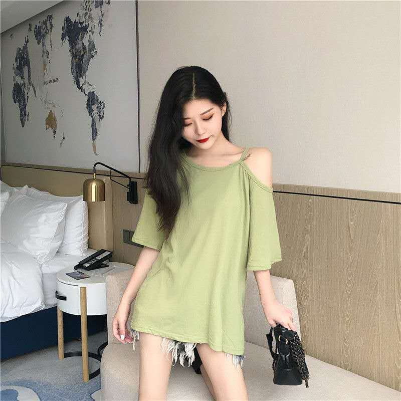 Internet celebrity T-shirt women's summer outfit new Korean version short sleeved trendy wide truffle shoulder T-shirt, be careful of machine women