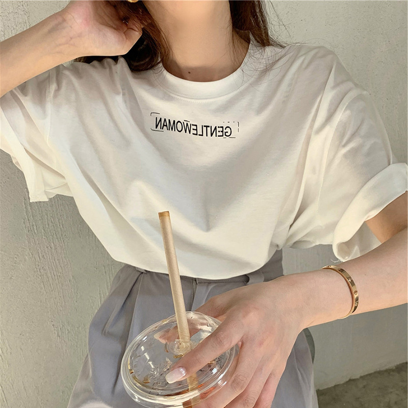 202 New Summer Korean Ins Super Hot Short Sleeve T-shirt Female Internet Celebrity Loose and Versatile Student White Top Trendy