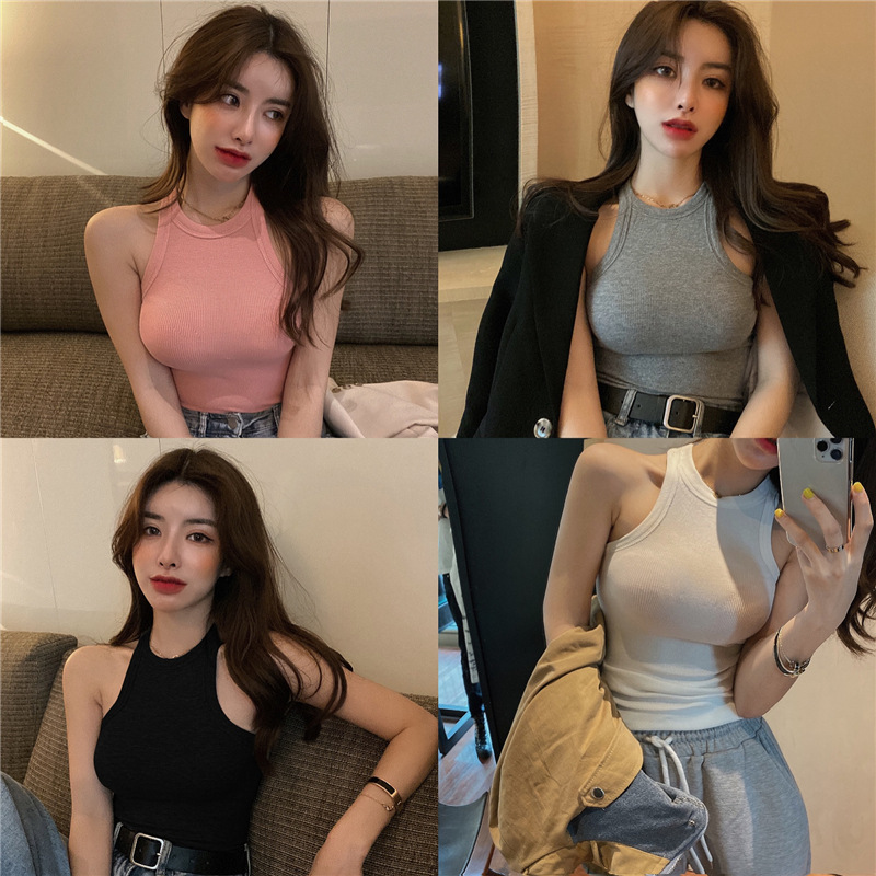 Slim fit short hanging neck vest for women in the spring and summer of 2025, Korean version, slimming effect, worn inside and outside, sleeveless base shirt, top for women