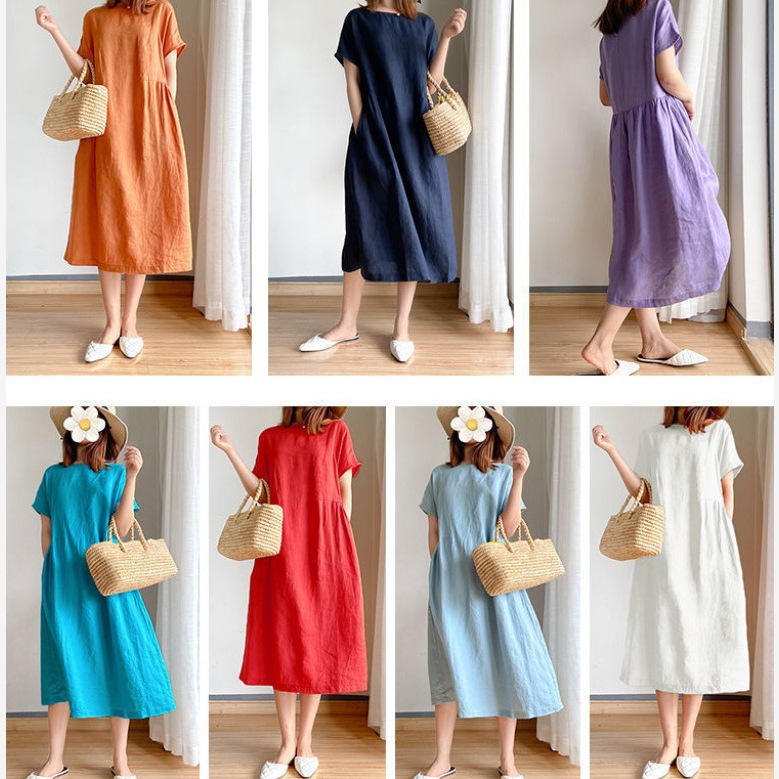 Fat mm plus size short sleeved dress, age reducing cute doll dress, loose artistic forest style women's 2025 summer dress